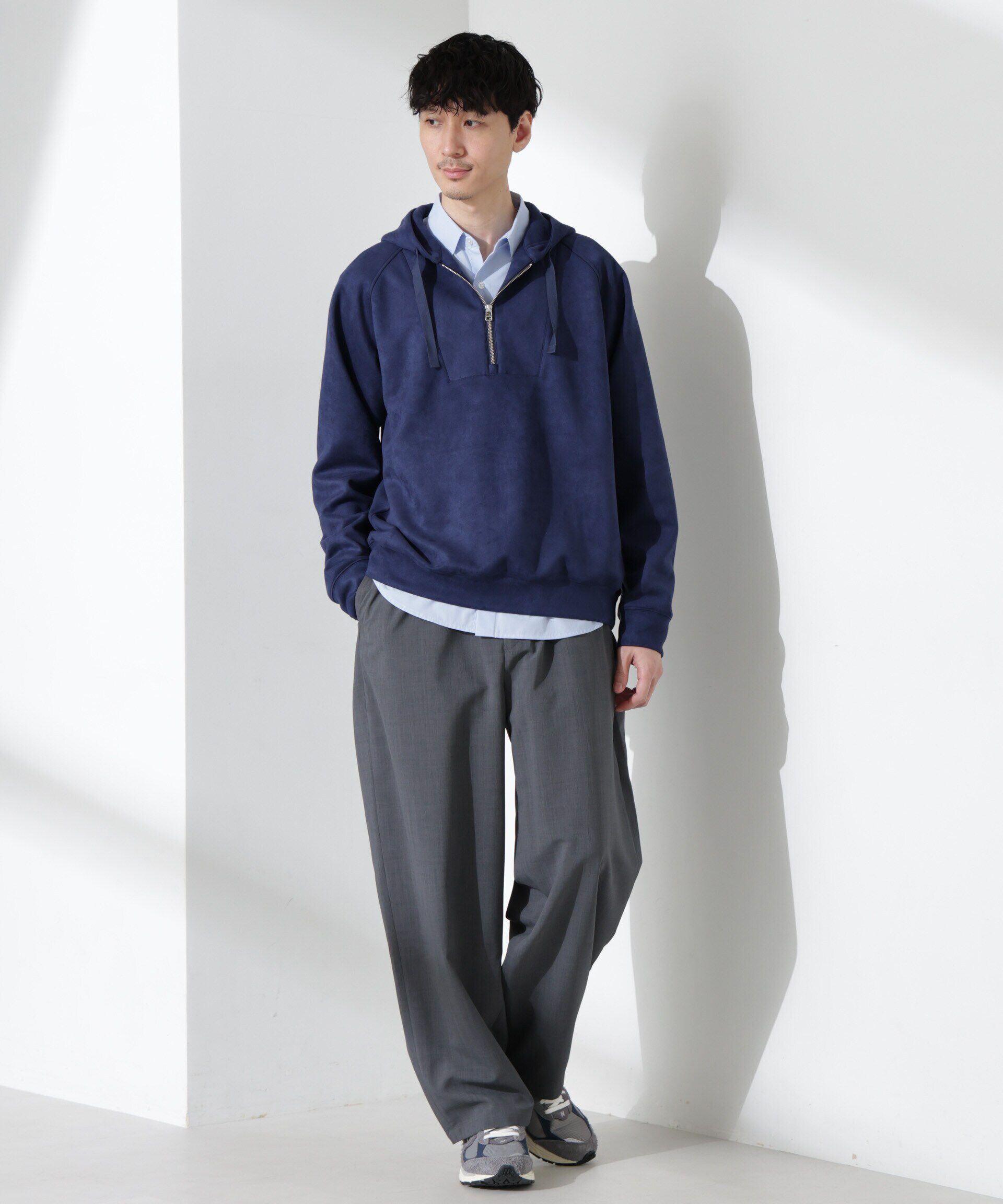 nano･universe「フェイクスエードハーフジップパーカーブルゾン」|ブルゾン・スタジャン|