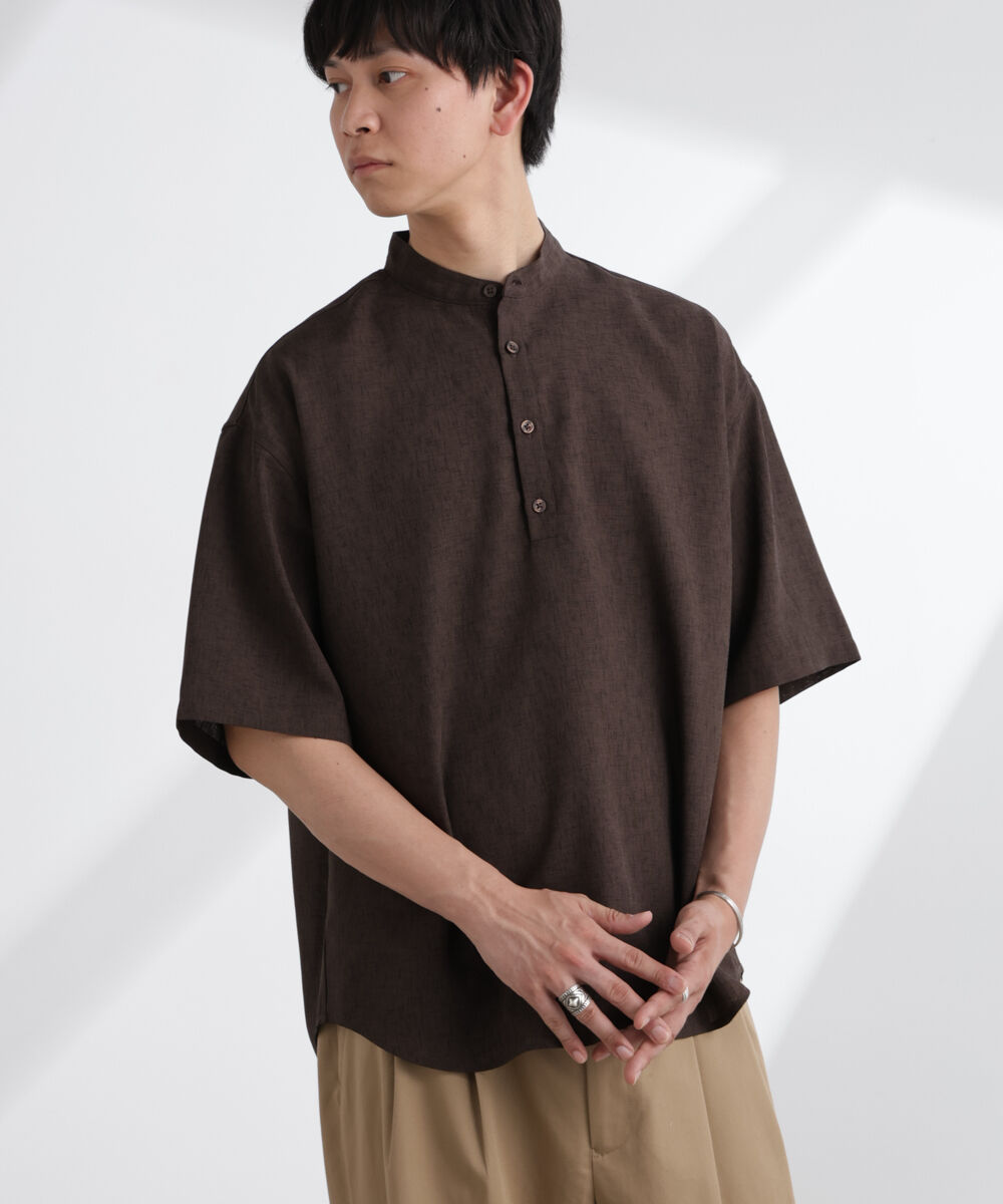 nano･universe「テックリネンバンドカラープルオーバーシャツ 半袖」|シャツ・ブラウス|