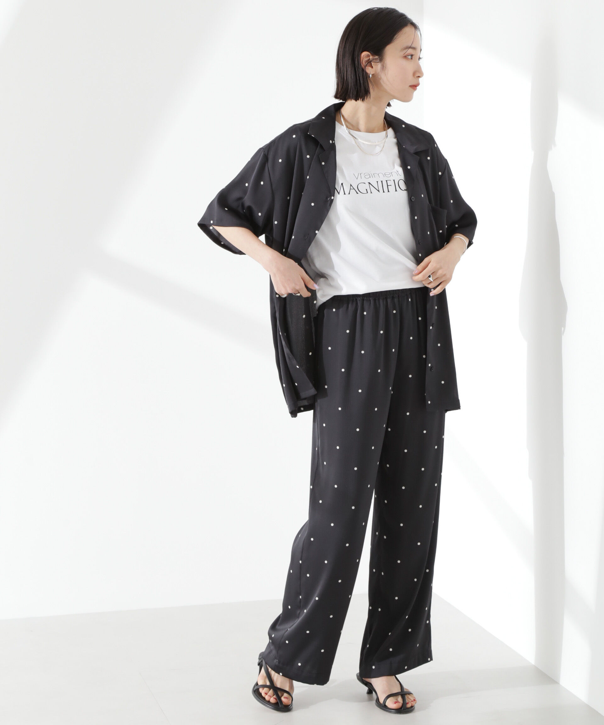 nano･universe「とろみ開襟ドットシャツ(セットアップ可)」|シャツ・ブラウス|