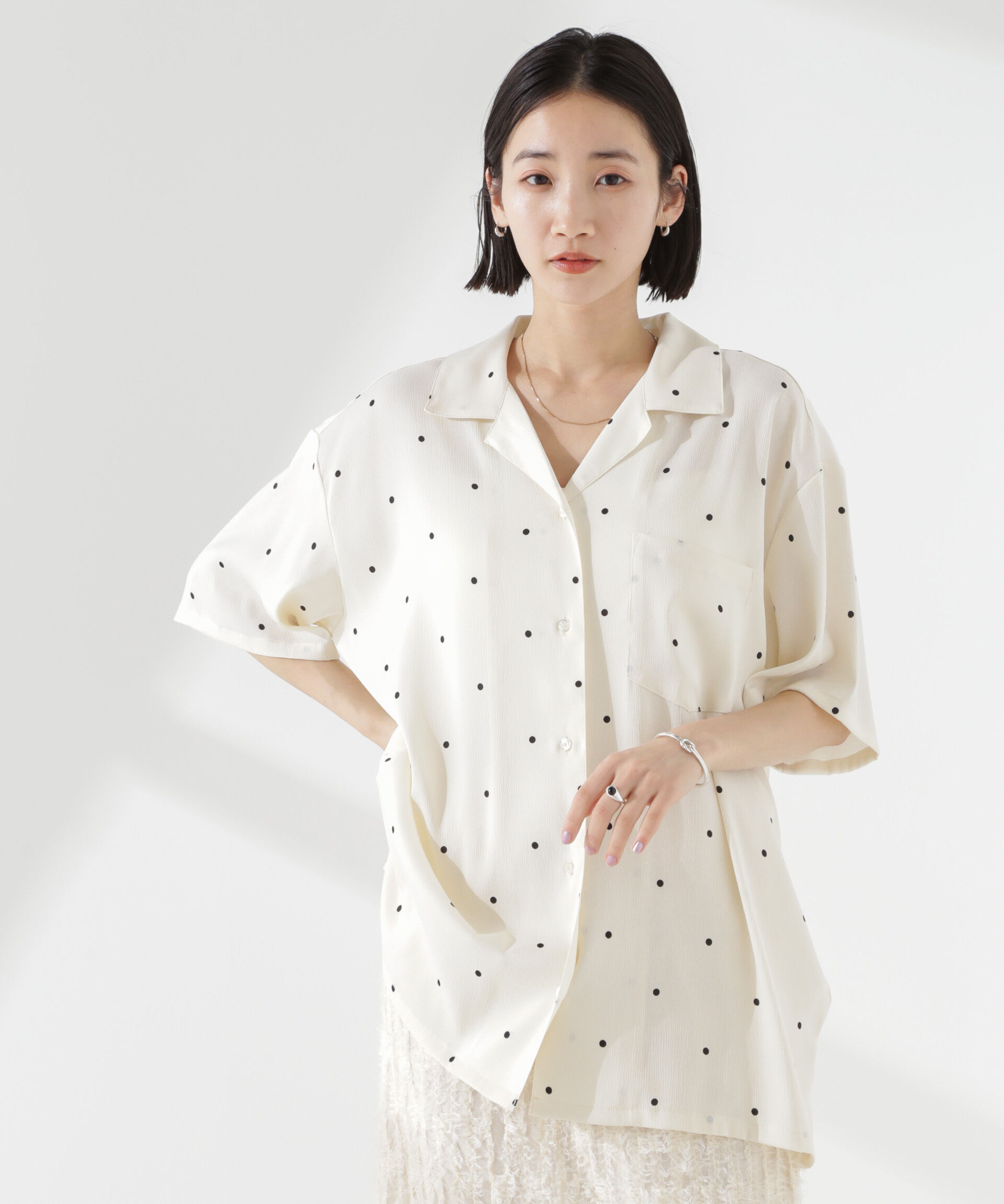 nano･universe「とろみ開襟ドットシャツ(セットアップ可)」|シャツ・ブラウス|ホワイト