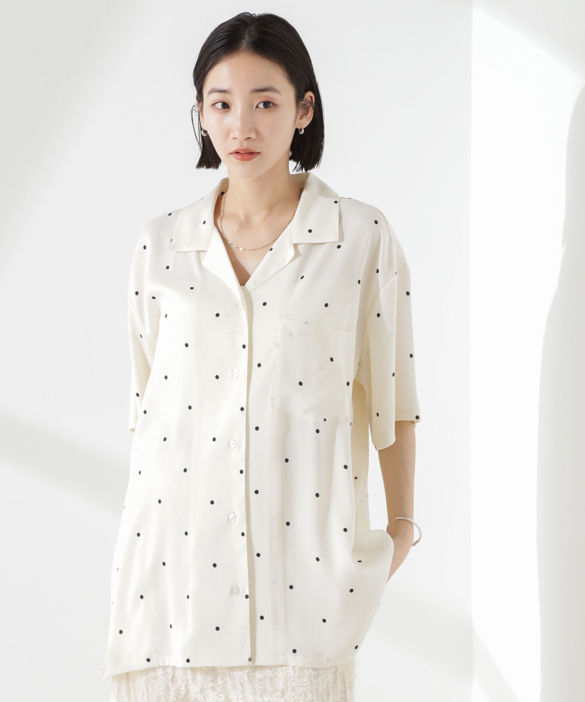 nano･universe「とろみ開襟ドットシャツ(セットアップ可)」|シャツ・ブラウス|