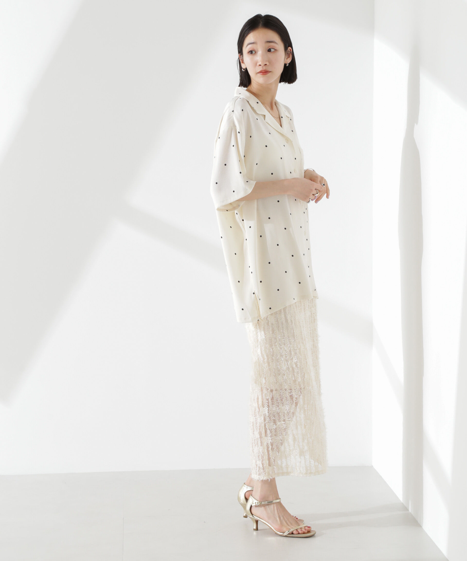 nano･universe「とろみ開襟ドットシャツ(セットアップ可)」|シャツ・ブラウス|