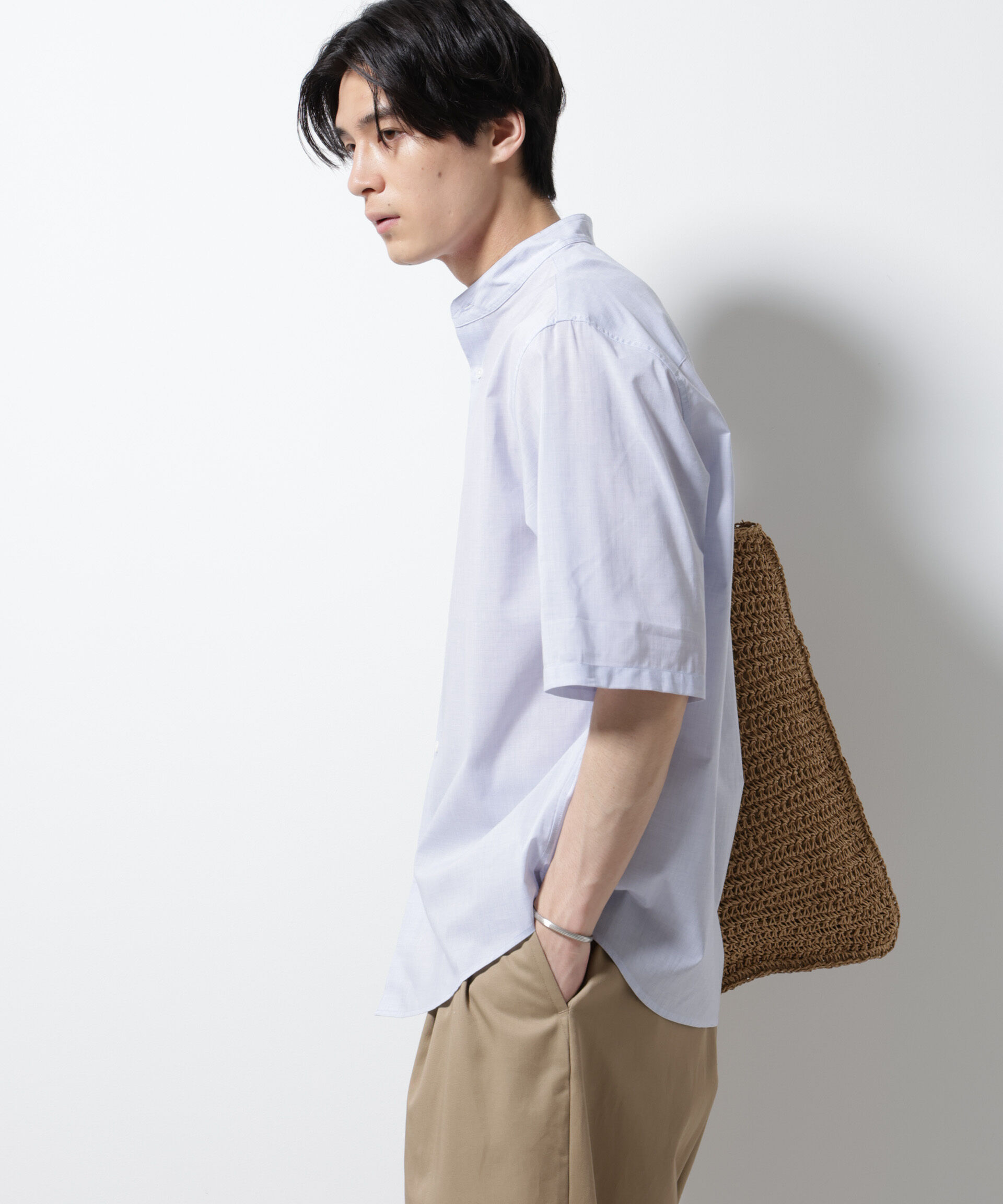 nano･universe「TEXBRID(R)バンドカラーシャツ 半袖」|シャツ・ブラウス|