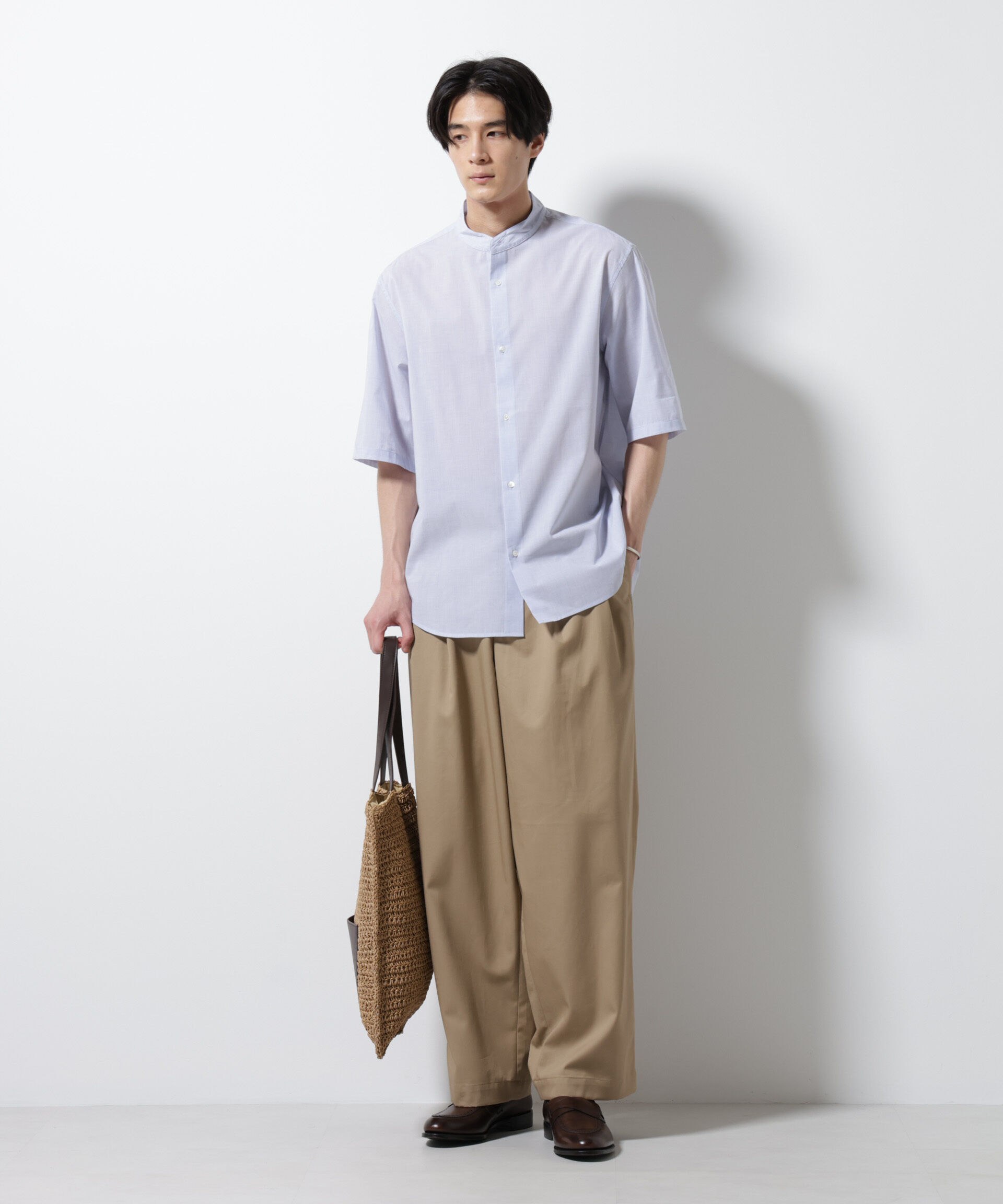 nano･universe「TEXBRID(R)バンドカラーシャツ 半袖」|シャツ・ブラウス|