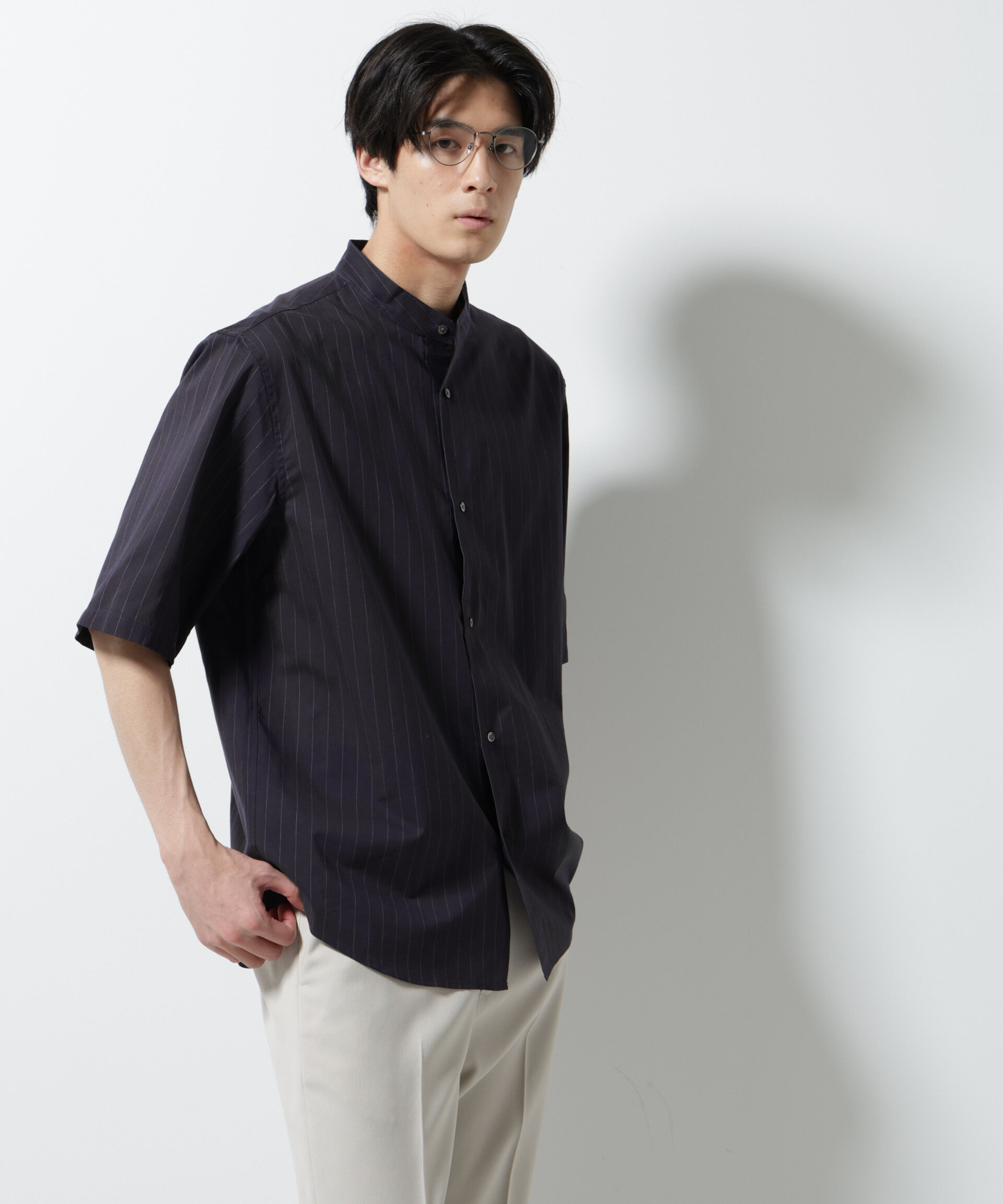 nano･universe「TEXBRID(R)バンドカラーシャツ 半袖」|シャツ・ブラウス|パターン21