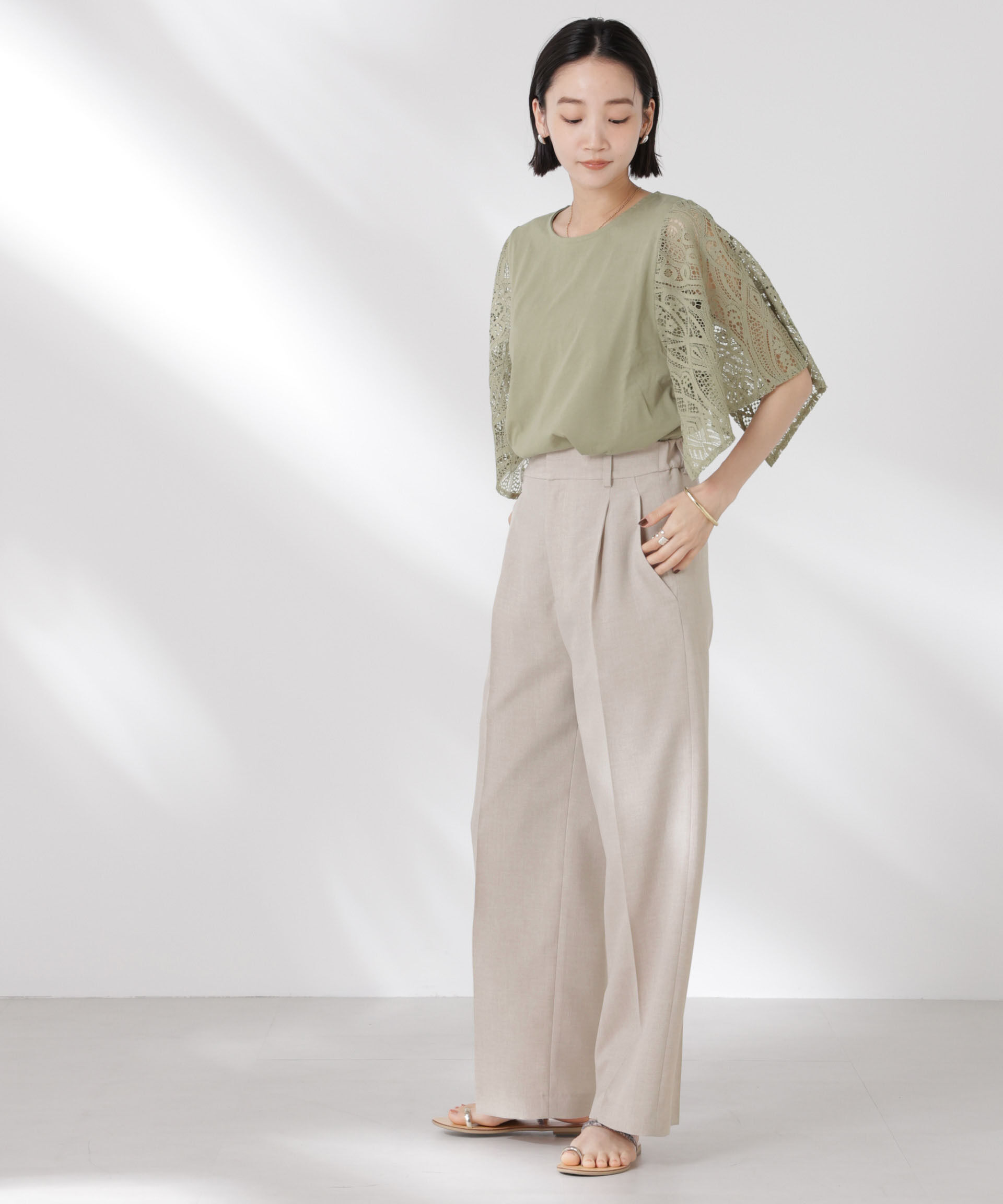 nano･universe「レーススクエアスリーブカットトップス」|Tシャツ・カットソー|