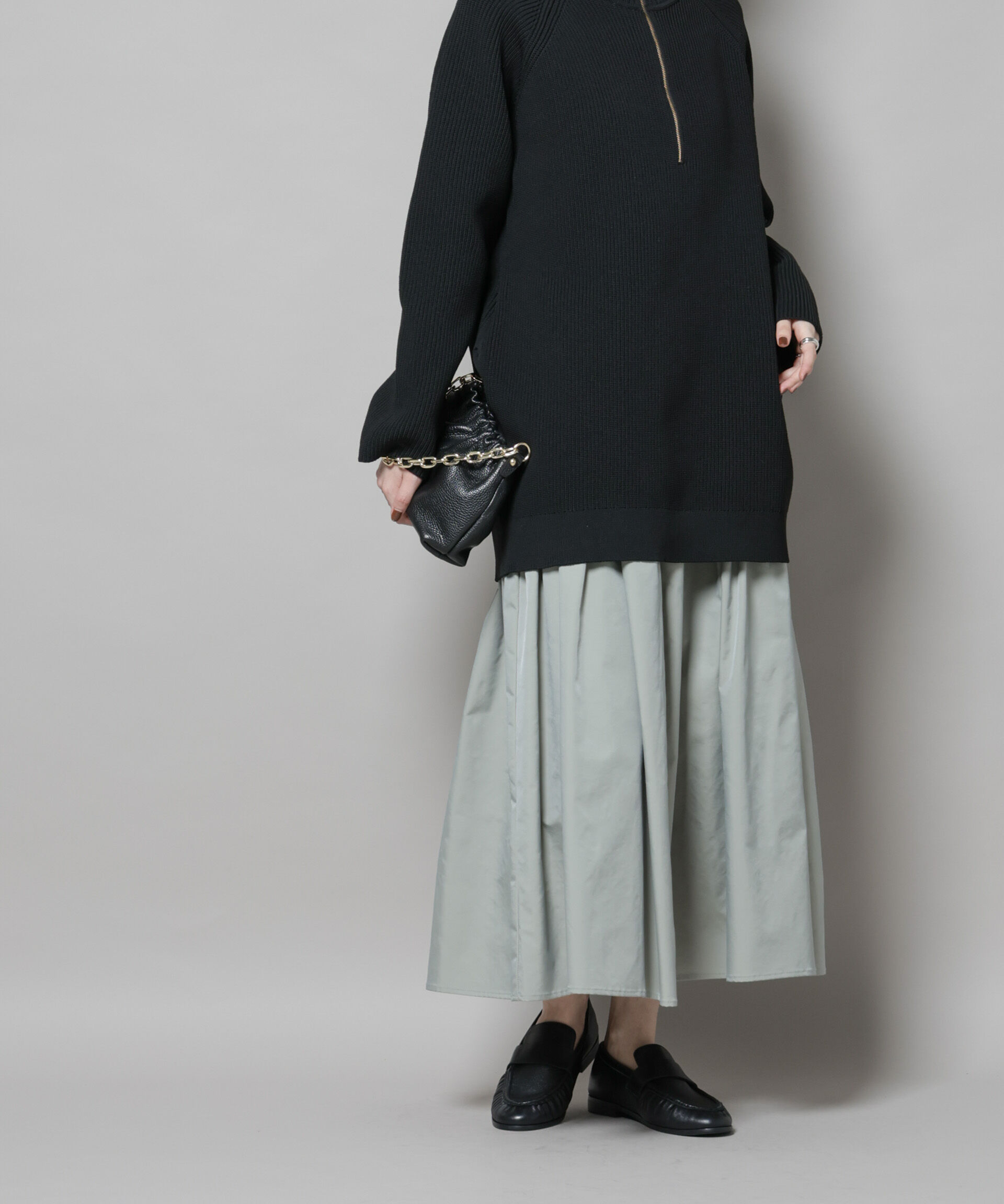 nano･universe「シャンブレータフタティアードギャザースカート」|スカート|L.グリーン