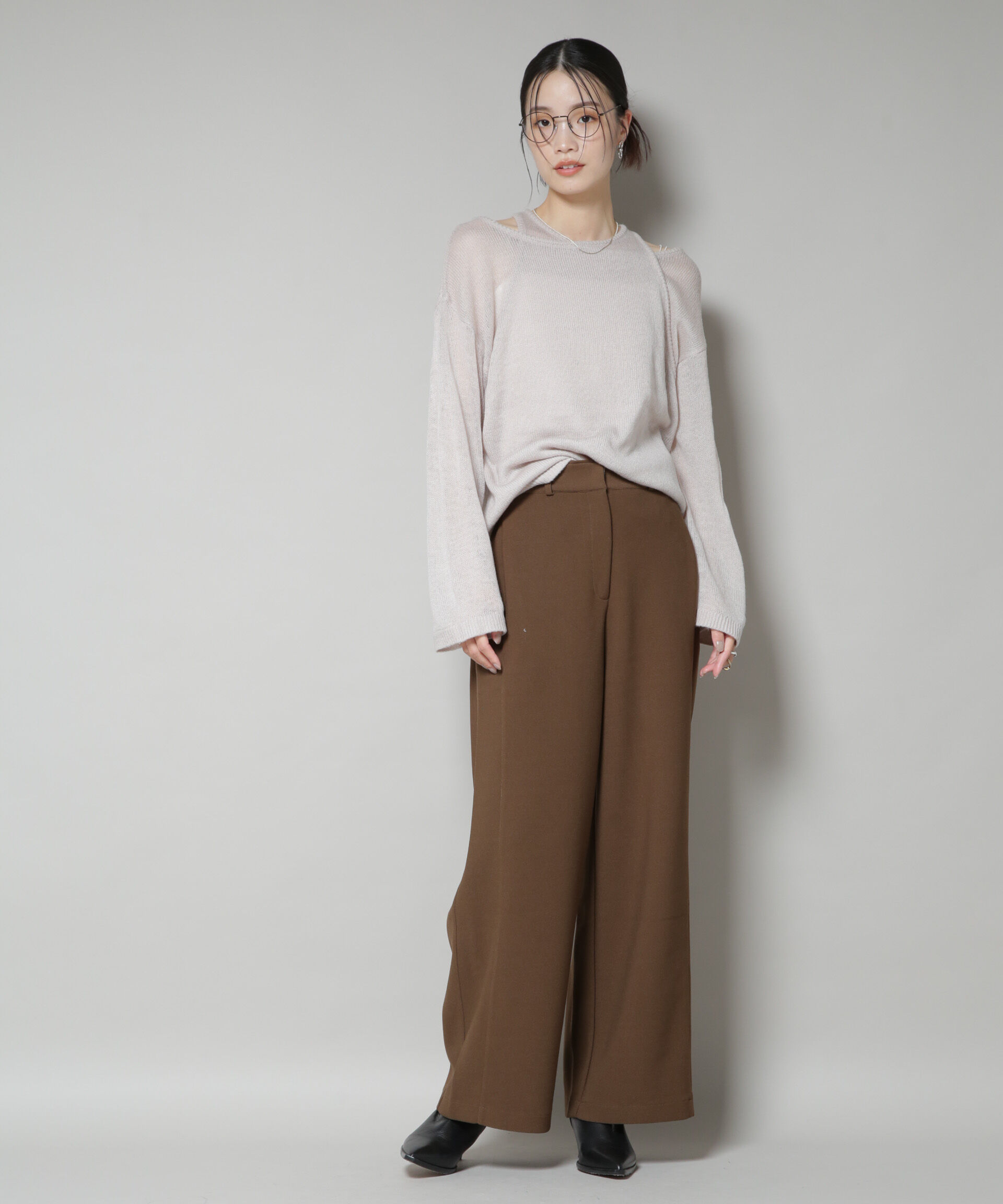 nano･universe「サイドタックカットジョーゼットパンツ」|チノ|