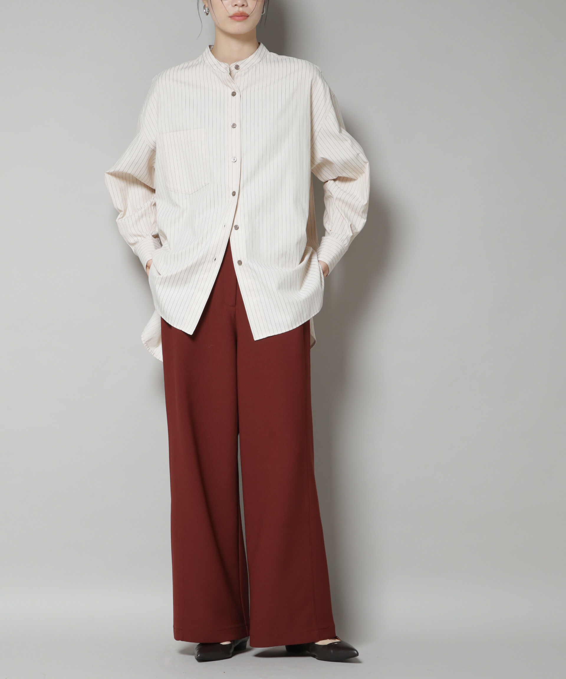 nano･universe「サイドタックカットジョーゼットパンツ」|チノ|レンガ6