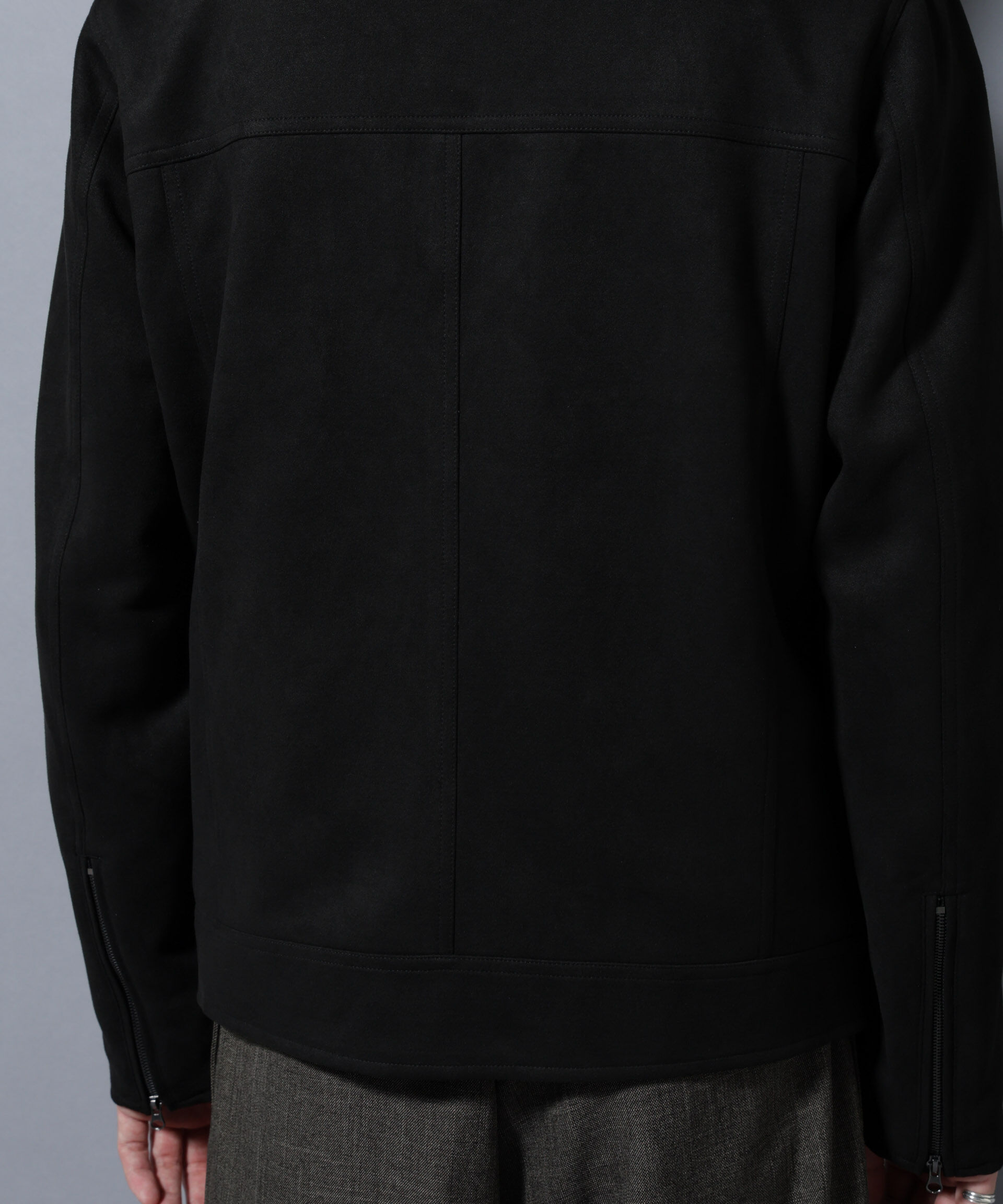 nano･universe「フェイクスエードシングルライダース」|ブルゾン・スタジャン|