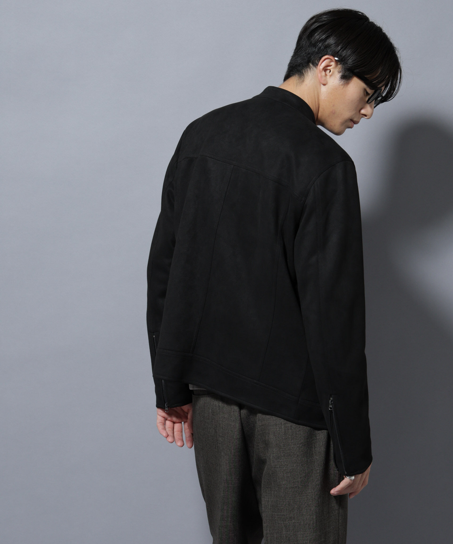 nano･universe「フェイクスエードシングルライダース」|ブルゾン・スタジャン|