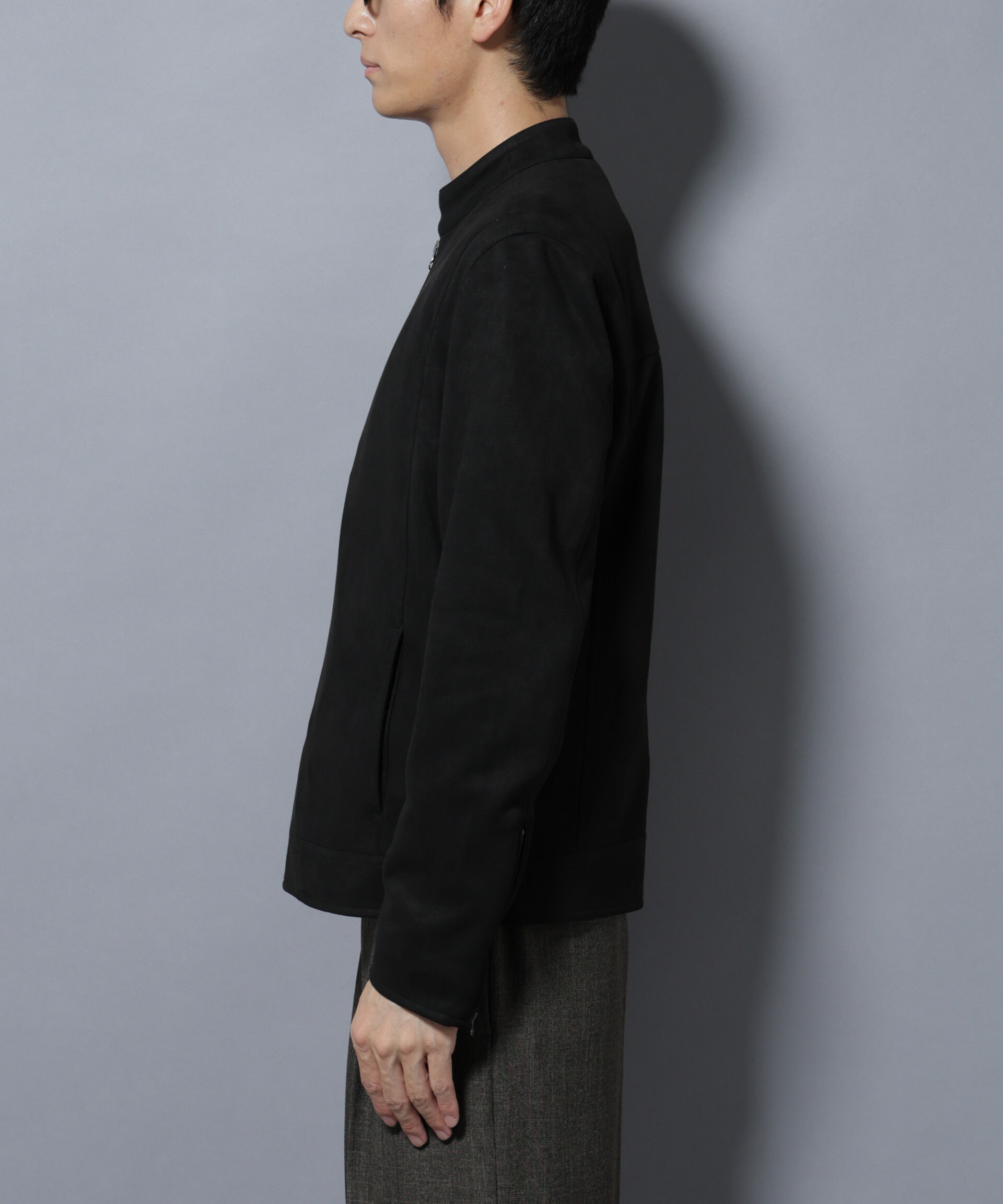 nano･universe「フェイクスエードシングルライダース」|ブルゾン・スタジャン|