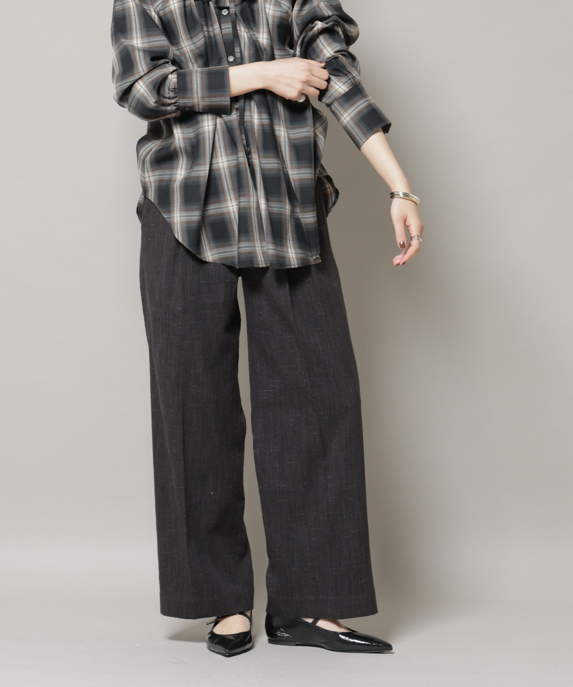 nano･universe「ツイードタックセミワイドパンツ(セットアップ可)」|チノ|
