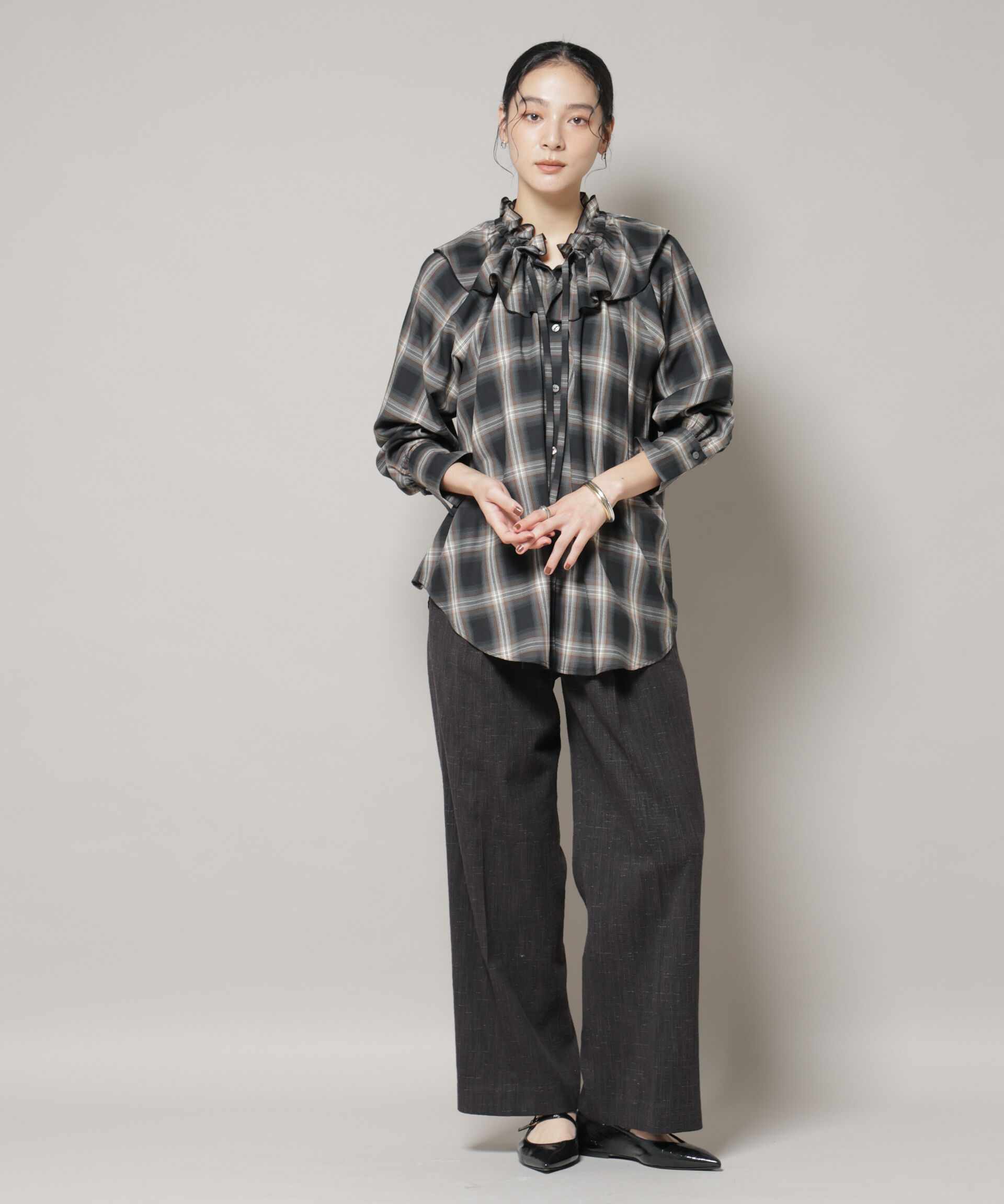 nano･universe「ツイードタックセミワイドパンツ(セットアップ可)」|チノ|