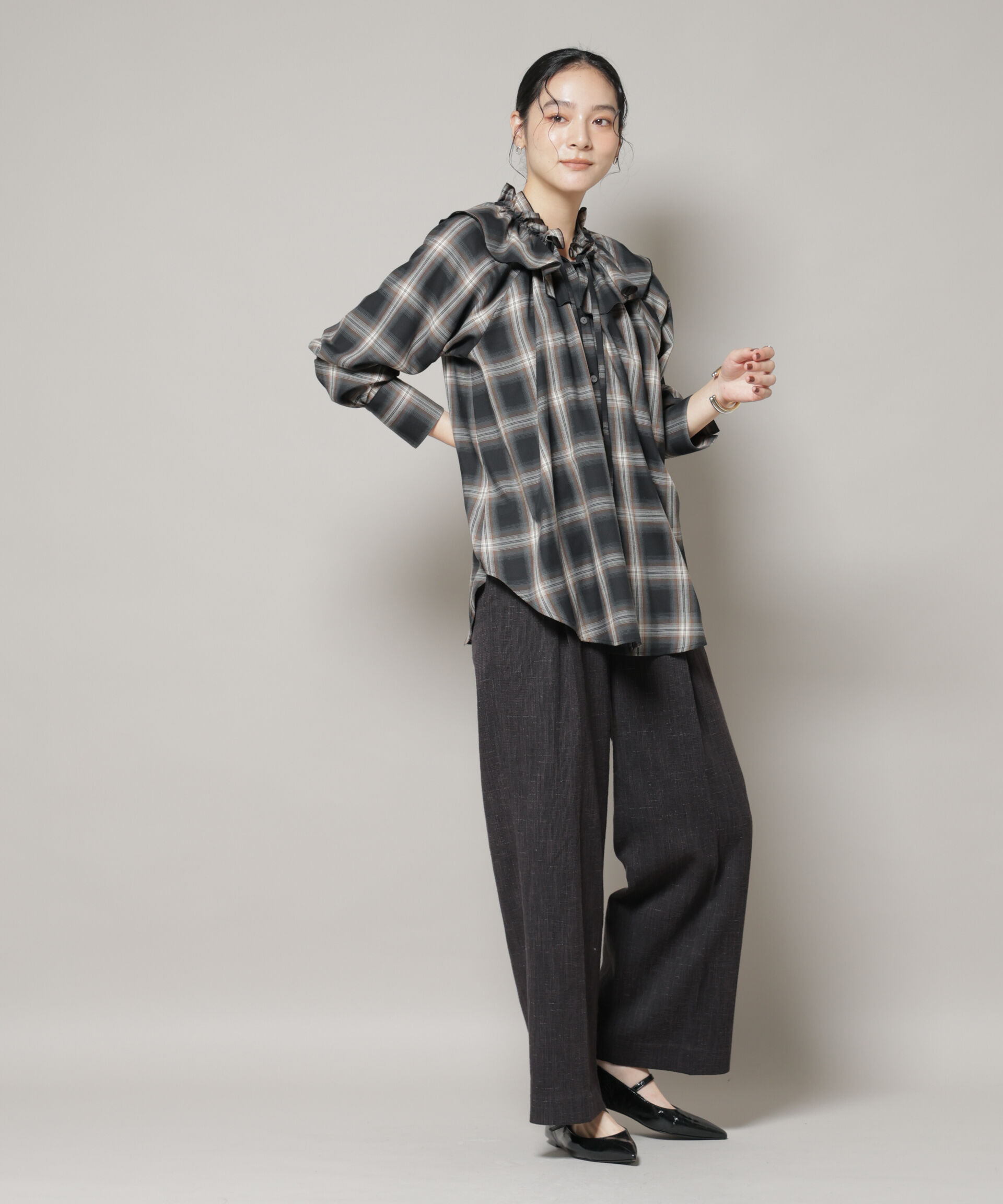 nano･universe「ツイードタックセミワイドパンツ(セットアップ可)」|チノ|