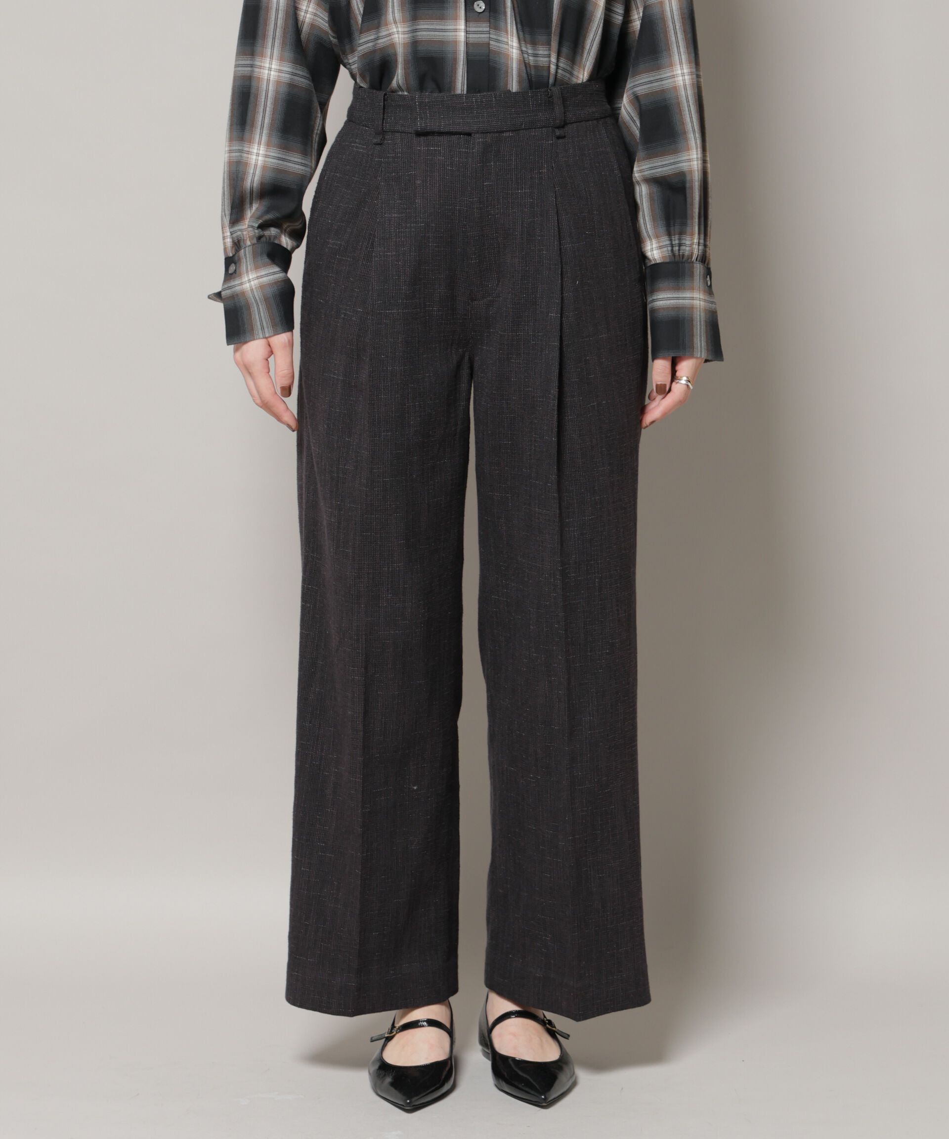 nano･universe「ツイードタックセミワイドパンツ(セットアップ可)」|チノ|