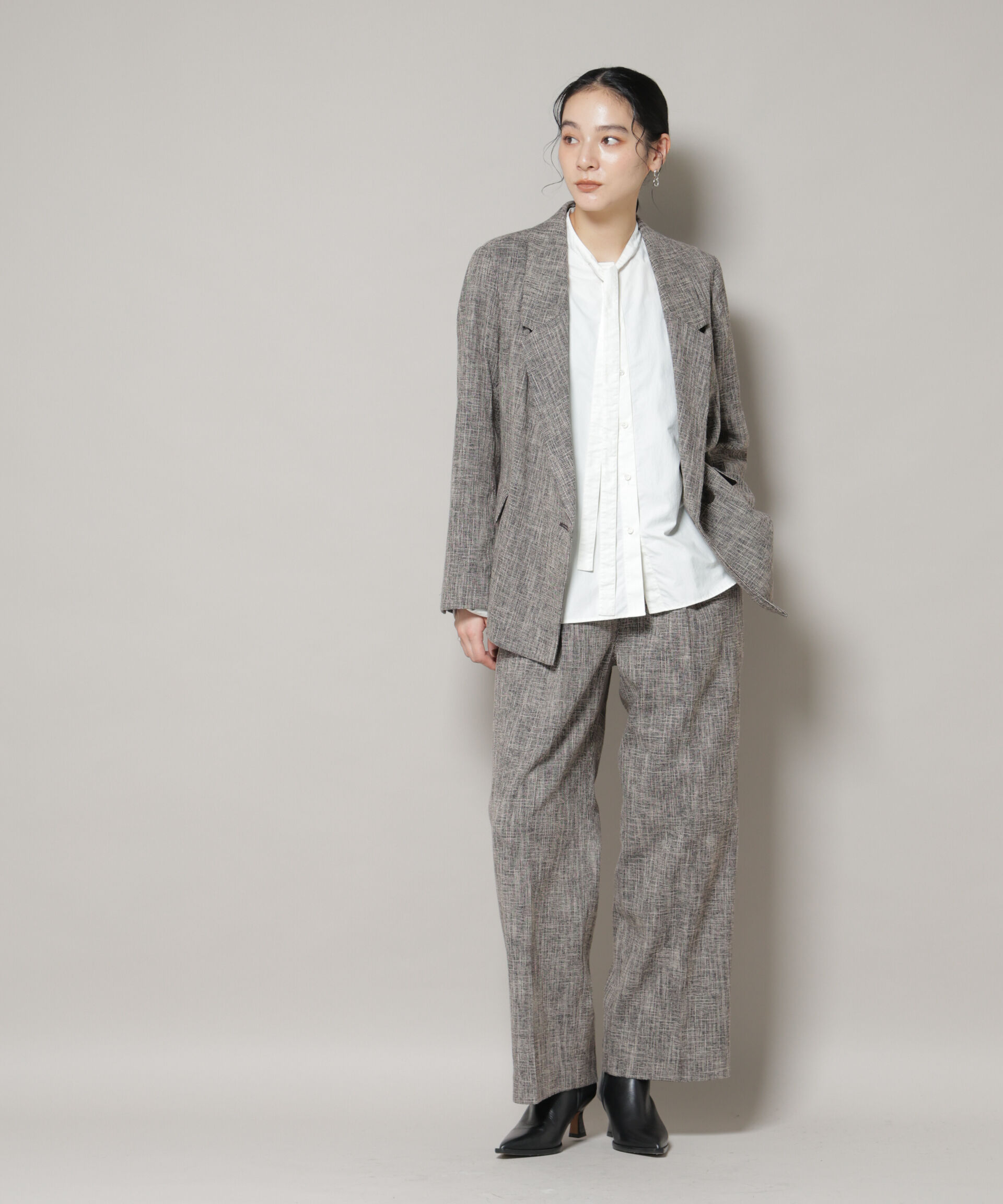 nano･universe「ツイードタックセミワイドパンツ(セットアップ可)」|チノ|