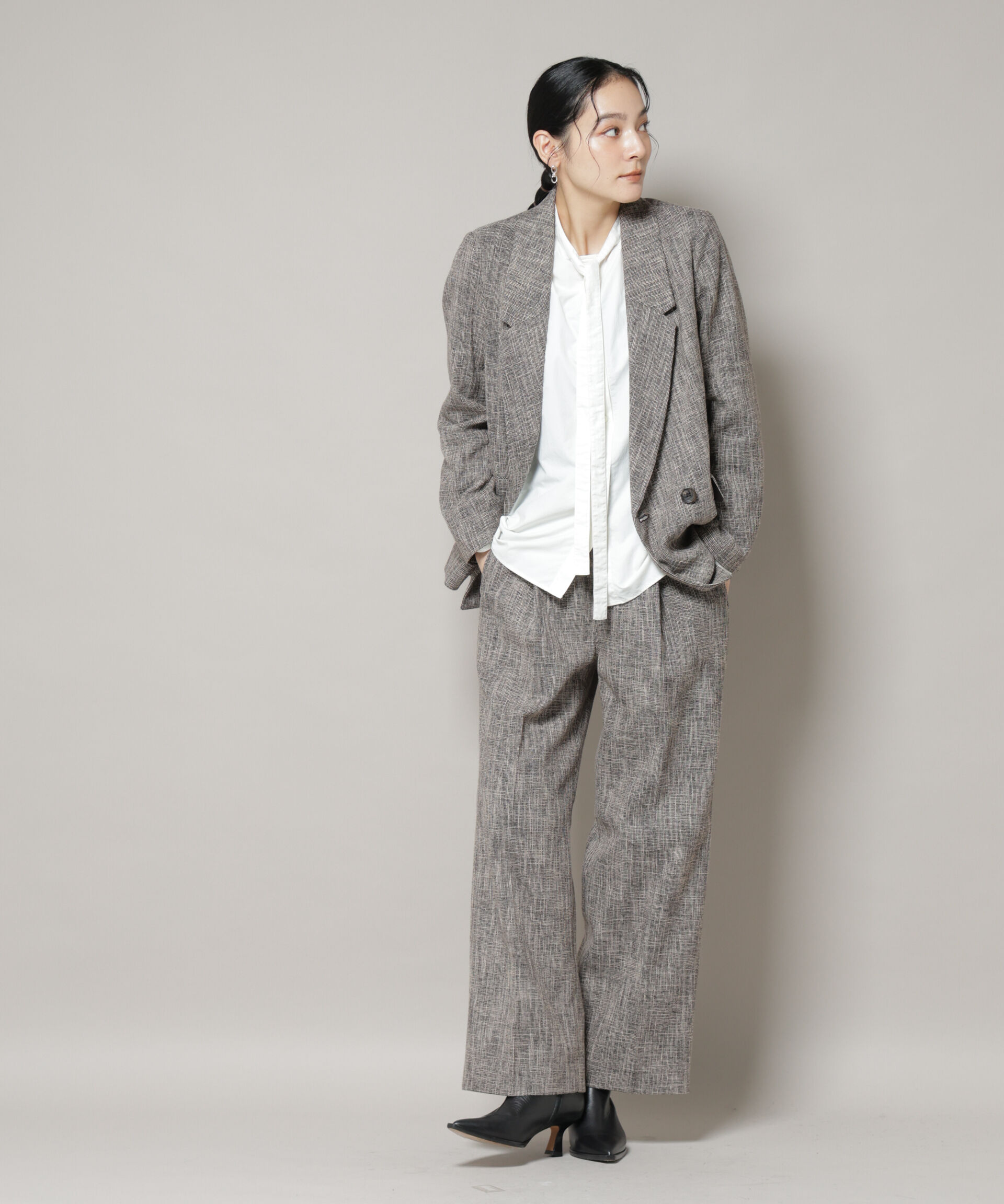 nano･universe「ツイードタックセミワイドパンツ(セットアップ可)」|チノ|