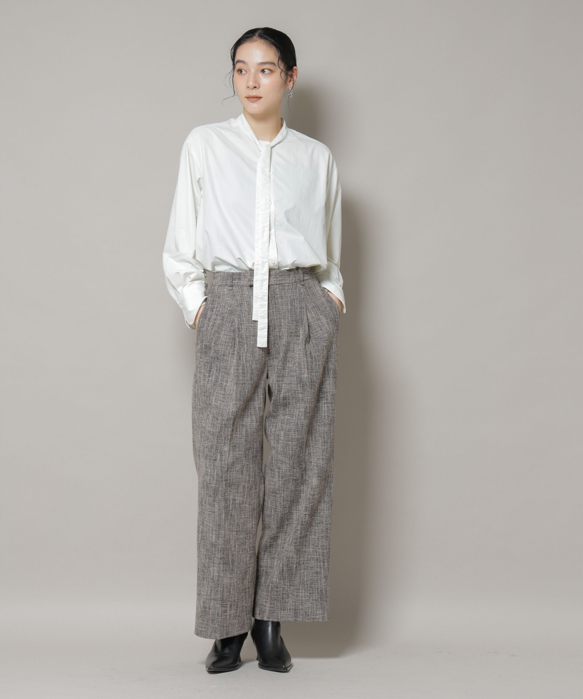 nano･universe「ツイードタックセミワイドパンツ(セットアップ可)」|チノ|