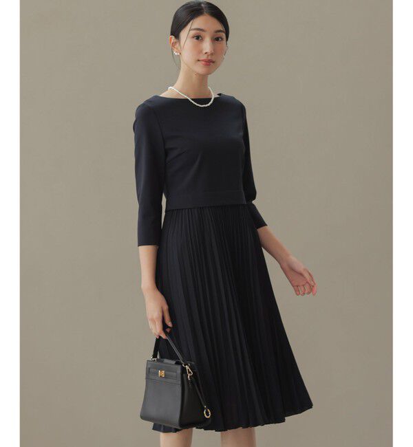 組曲「【KUMIKYOKU NAVY】ジャージーコンビプリーツ ワンピース」|ワンピース|ネイビー系