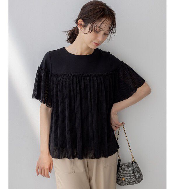 組曲「プリーツコンビ5分袖 カットソー」|Tシャツ・カットソー|ブラック系