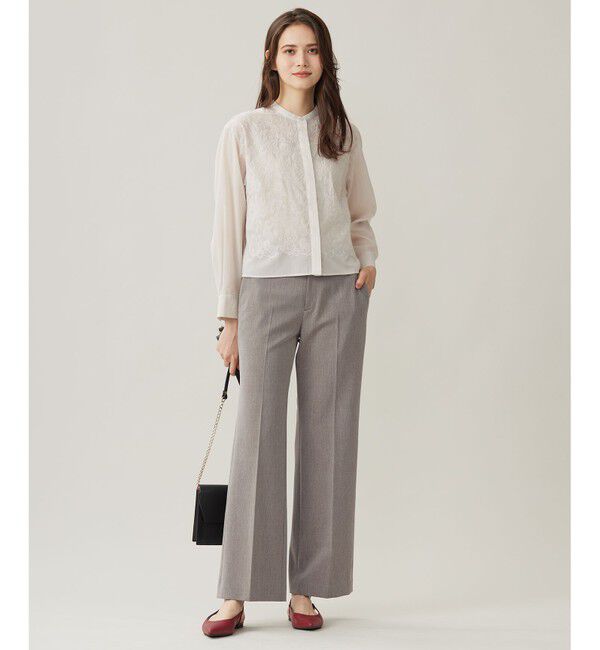 自由区「【洗える】シアーエンブロイダリークロップド丈 ブラウス」|シャツ・ブラウス|