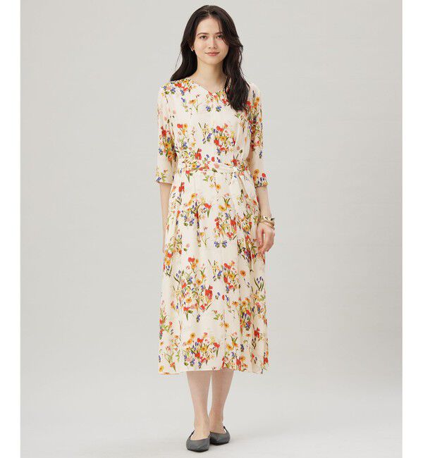 自由区「【洗える】フラワーガーデンプリント ワンピース」|ワンピース|マルチ