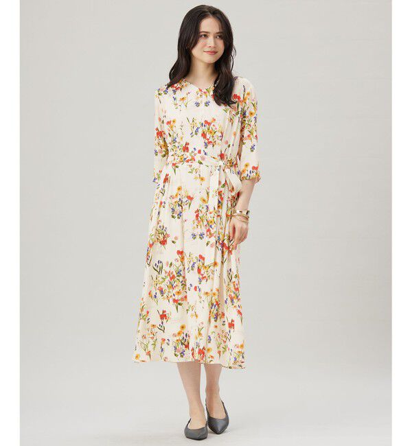 自由区「【洗える】フラワーガーデンプリント ワンピース」|ワンピース|