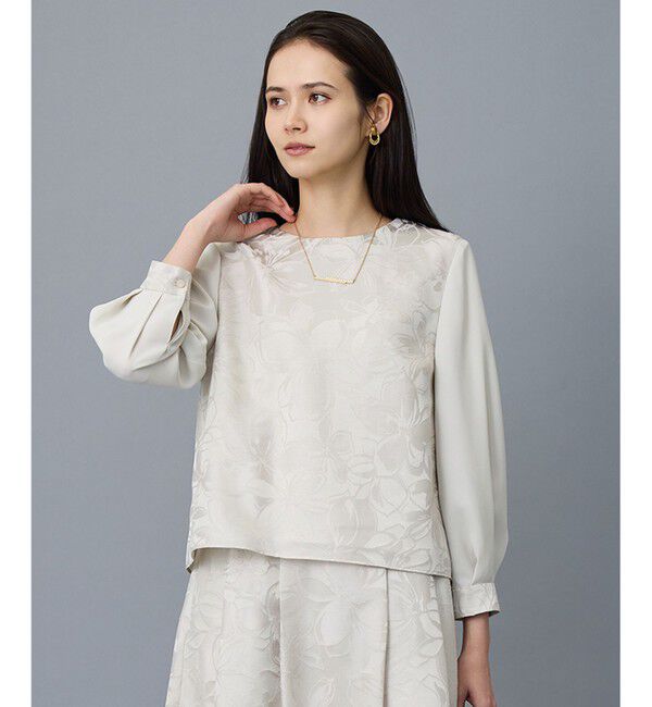 自由区「【カタログ掲載・セットアップ対応】フラワーオパールプリントブロッキング ブラウス」|シャツ・ブラウス|ベージュ