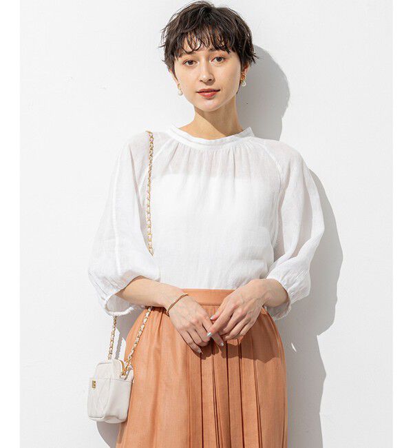 23区「【洗える】LIBECOリネン ボリュームスリーブ ブラウス」|シャツ・ブラウス|ホワイト系