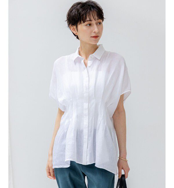 23区「【洗える】LIBECOリネン タック デザイン シャツ」|シャツ・ブラウス|ホワイト系