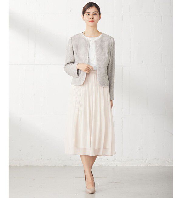 ANY SIS「シャイニーストレッチツイード ジャケット」|ノーカラージャケット|