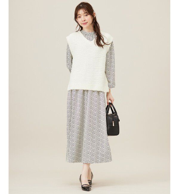 any SiS「【洗える】フラワープリントワンピース &times; ニットベスト セット」|スーツ|アイボリー系