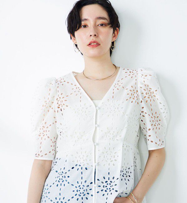 NOLLEY'S「《セットアップ対応》Brocheレース パワショル半袖ブラウス」|シャツ・ブラウス|