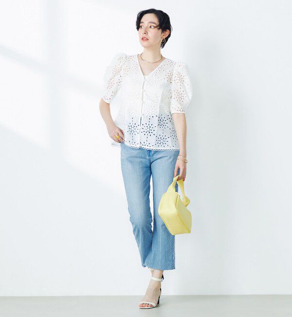 NOLLEY'S「《セットアップ対応》Brocheレース パワショル半袖ブラウス」|シャツ・ブラウス|