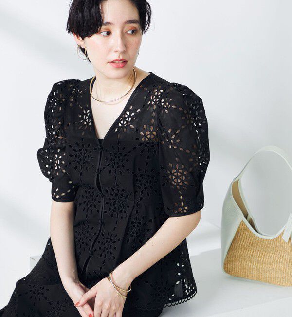 NOLLEY'S「《セットアップ対応》Brocheレース パワショル半袖ブラウス」|シャツ・ブラウス|
