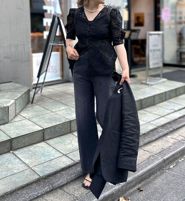 NOLLEY'S「《セットアップ対応》Brocheレース パワショル半袖ブラウス」|シャツ・ブラウス|