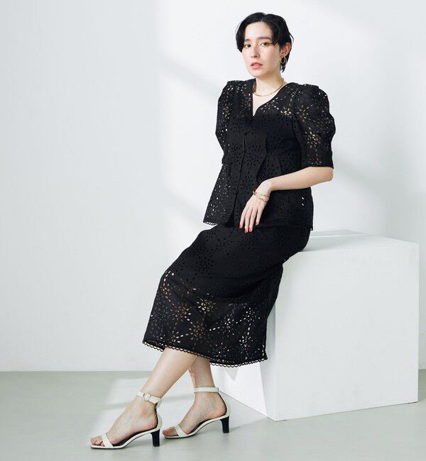 NOLLEY'S「《セットアップ対応》Brocheレース パワショル半袖ブラウス」|シャツ・ブラウス|