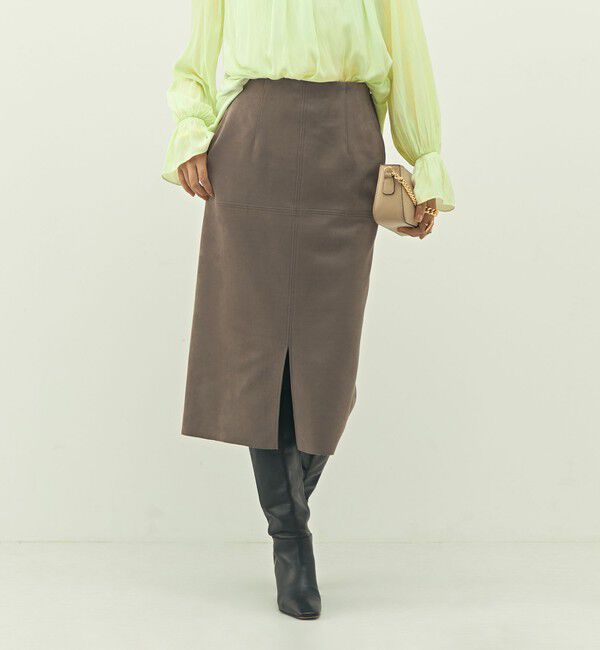 NOLLEY'S「ウォッシャブルストレッチスエード切替タイトスカート」|タイト|