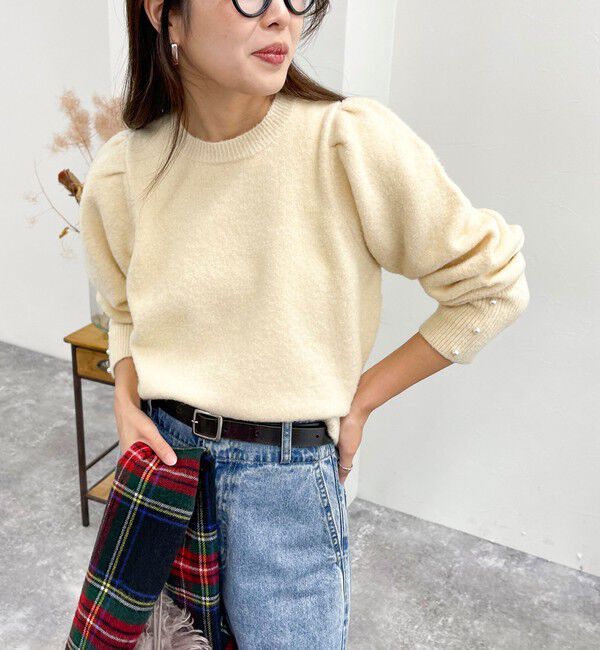 fredy emue「袖ボリュームパール付きニットプルオーバー」|ニット・セーター|