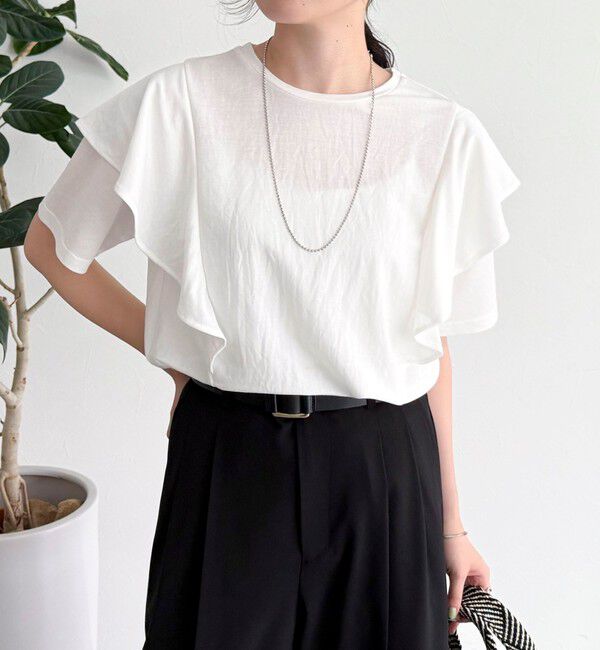 fredy emue「ラッフルショルダー半袖Tシャツ」|Tシャツ・カットソー|