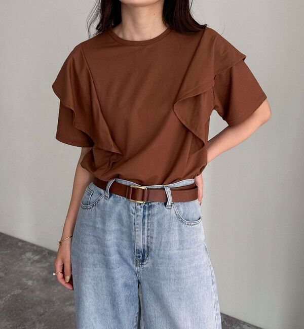 fredy emue「ラッフルショルダー半袖Tシャツ」|Tシャツ・カットソー|