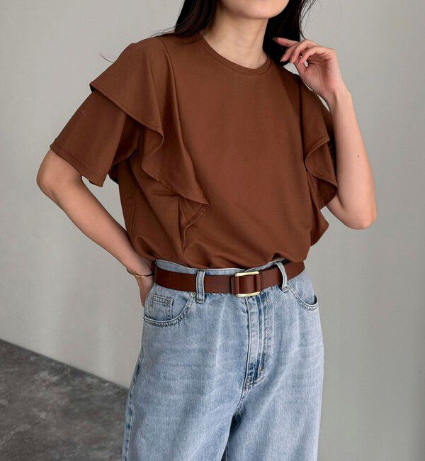 fredy emue「ラッフルショルダー半袖Tシャツ」|Tシャツ・カットソー|