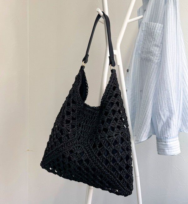 fredy emue「ペーパー透かし編みワンショルバッグ」|かごバッグ|ブラック
