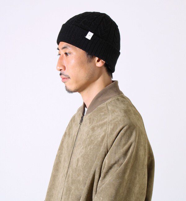 GLOSTER「【リバーシブル仕様】【UNISEX】halo commodity 別注 ストラタスケーブルワッチ」|ニット帽|ブラック