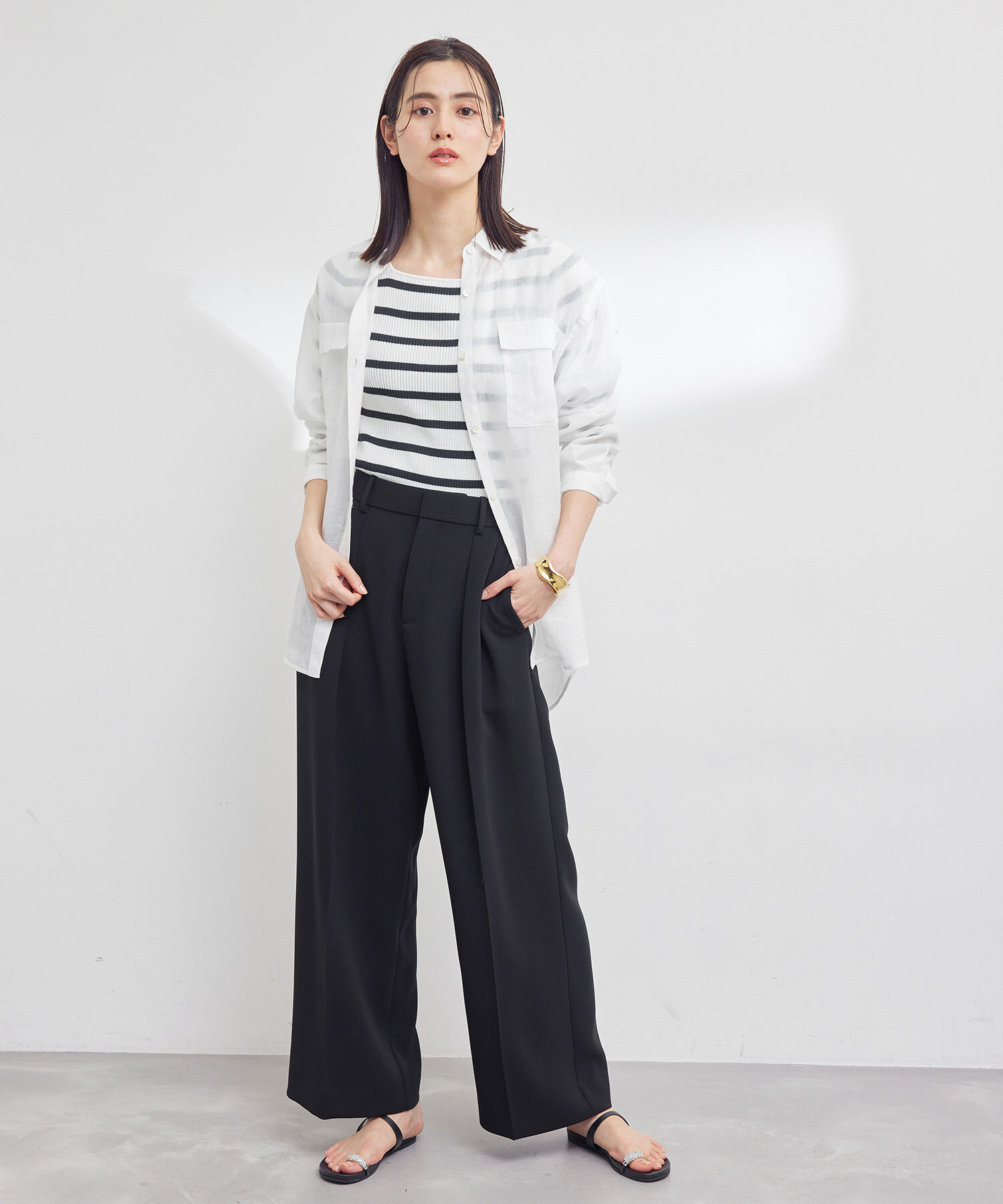 ROPE「【洗える】スクエアネック8分袖コットンリブニット」|Tシャツ・カットソー|