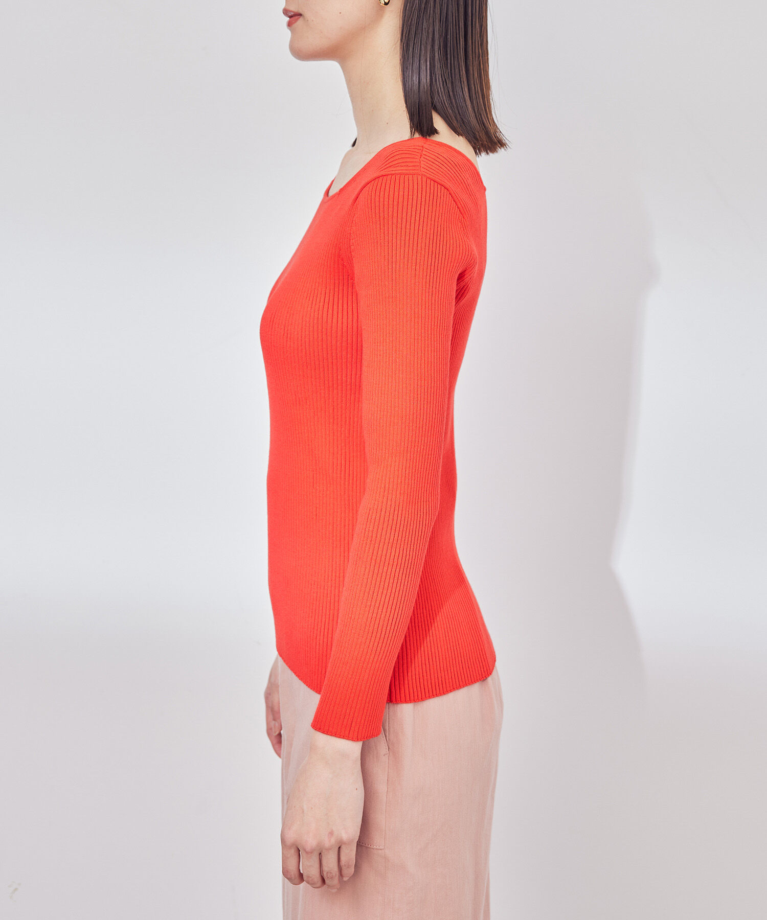 ROPE「【洗える】スクエアネック8分袖コットンリブニット」|Tシャツ・カットソー|