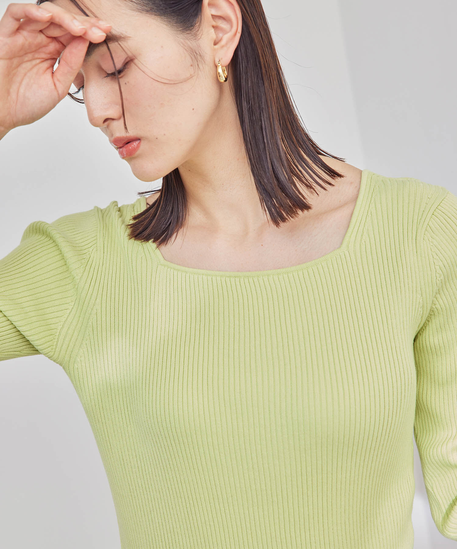ROPE「【洗える】スクエアネック8分袖コットンリブニット」|Tシャツ・カットソー|