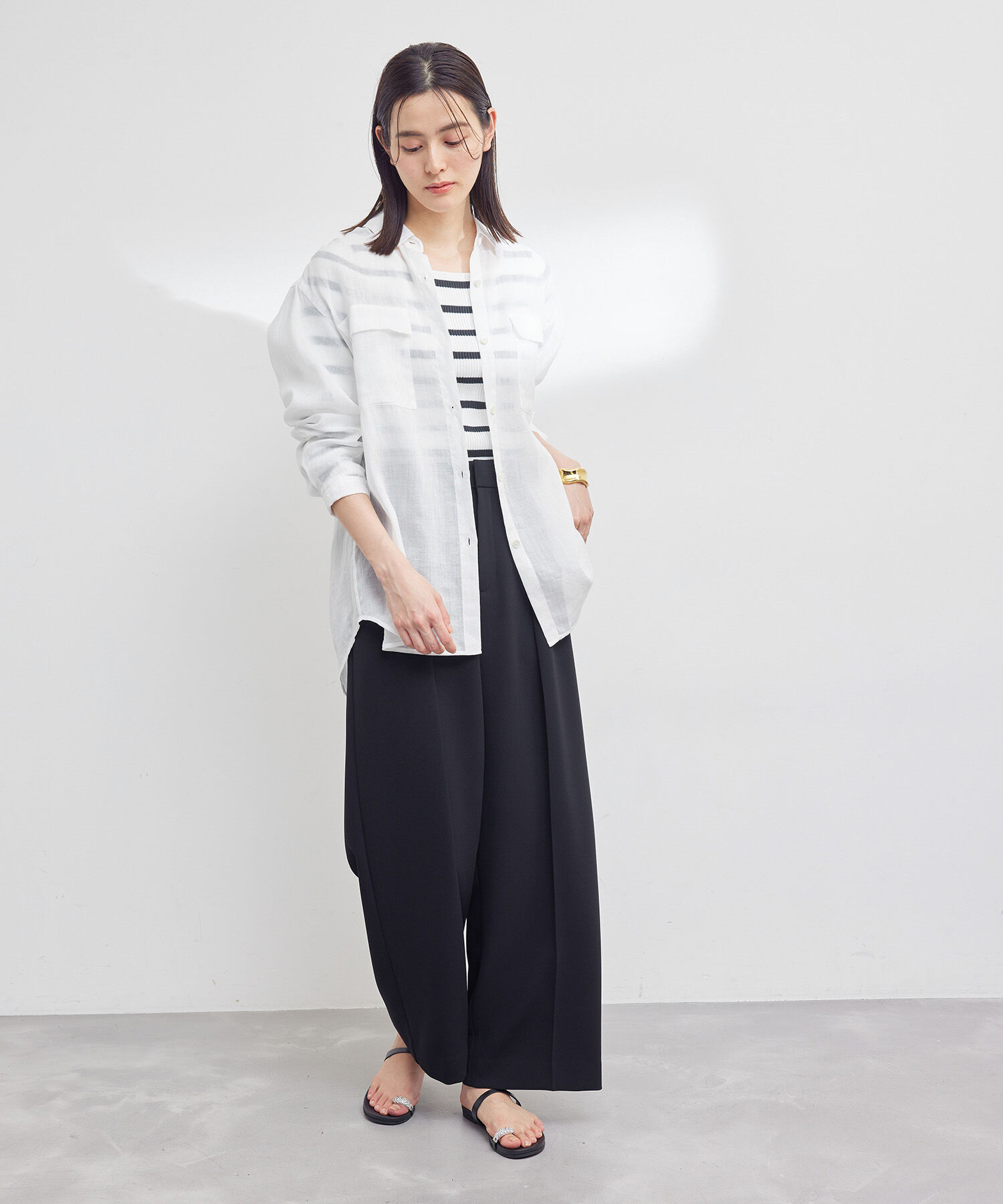 ROPE「【洗える】スクエアネック8分袖コットンリブニット」|Tシャツ・カットソー|