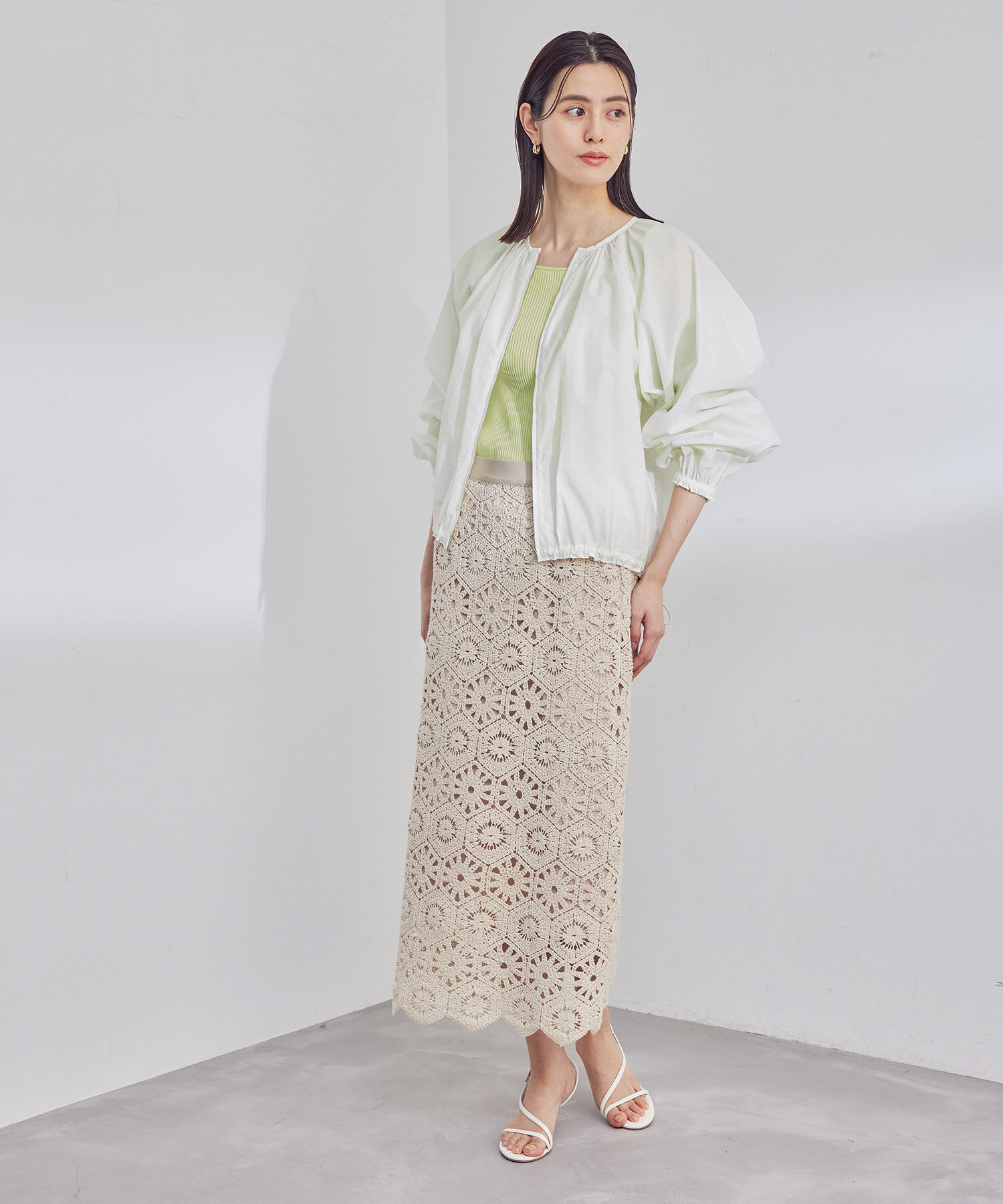 ROPE「【洗える】スクエアネック8分袖コットンリブニット」|Tシャツ・カットソー|